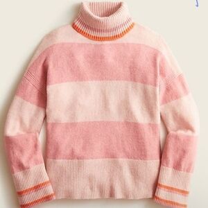 J Crew Striped Turtleneck Sweater Pink Supersoft Merino Wool Alpaca Size S